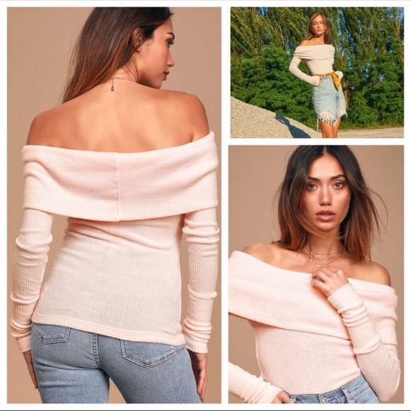 FREE PEOPLE SWEATER BOHO PULLOVER COZY OFF THE SHOULDERS BLUSH PINK TOP A3C - Picture 13 of 16